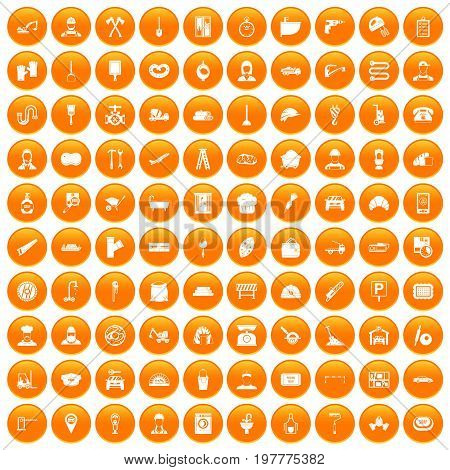 100 working professions icons set in orange circle isolated vector illustration