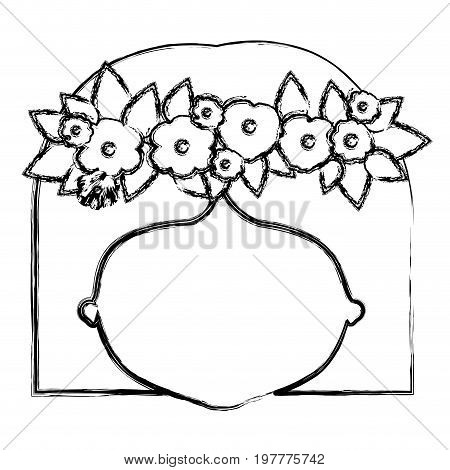 monochrome blurred silhouette of caricature faceless woman with straigh short hairstyle and crown decorate with flowers vector illustration
