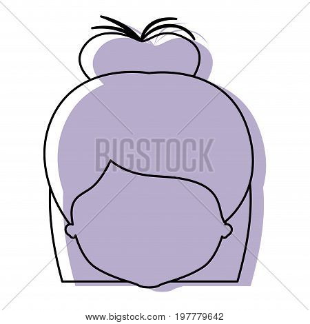 silhouette lilac color shadow of contour caricature closeup front view faceless woman with semi collected hairstyle vector illustration