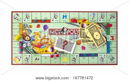 SWINDON UK - JULY 31 2017: Junior Monopoly Game an a white background