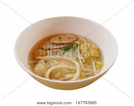 Fish Noodles : small line Fish Balls Fish Line in White Bowl