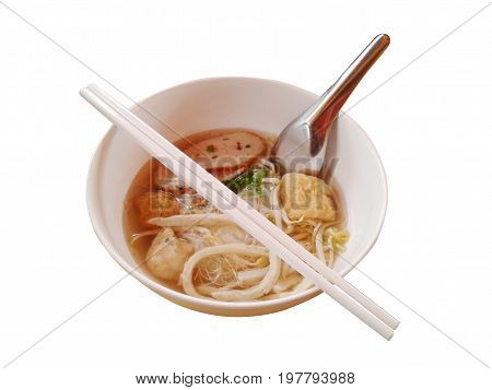 Fish Noodles : small line Fish Balls Fish Line in White Bowl
