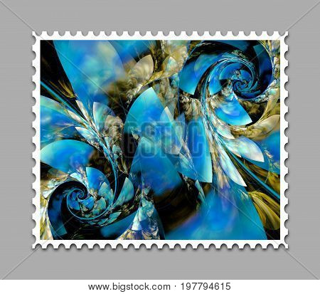 Computer generated stamp template with fractal artwork for creative use in artdesign and entertainment