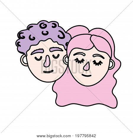 couple lover head with closed eyes and hairstyle vector illystration
