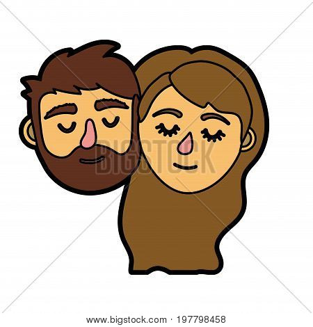 couple lover head with closed eyes and hairstyle vector illystration