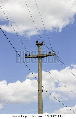 Concreet Electrical Pole With Power Lines