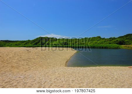 Seascape with beach at the mouth of the Veleka River Sinemorets Bulgaria