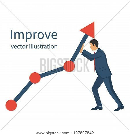 Business concept. Improve. Changing direction. Growth graph trade. Vector flat design. Profit Stock Market. Man changing direction business chart. Financial diagram.