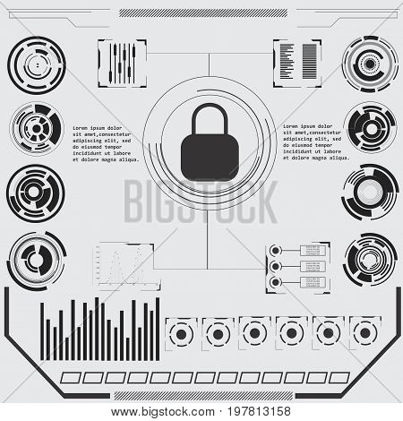 Safety screen.Futuristic user interface. Abstract virtual graphic touch user interface. HUD. Hi-tech basic. Blue and white elements. UI hud infographic interface screen monitor radar set web elements
