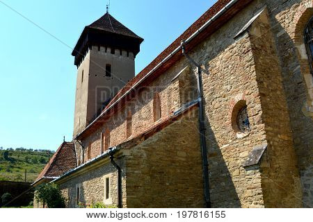 Fortified medieval church in the village Malancrav, Transylvania.