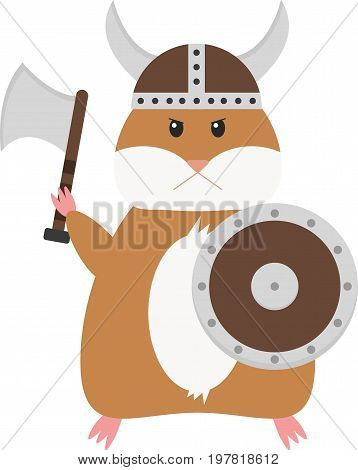 Funny vector viking hamster. Comic cartoon pet.