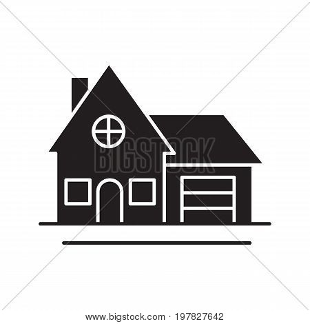 Cottage glyph icon. Silhouette symbol. Family house. Residence. Negative space. Vector isolated illustration