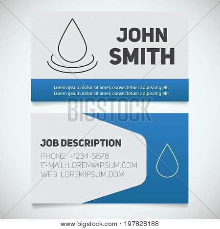 Business card print template with aroma oil drop logo. Manager. Spa salon cosmetologist. Aromatherapy. Stationery design concept. Vector illustration