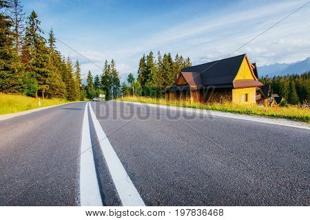Scenic road in the mountains. Mountain View. Carpathians. Ukraine Europe