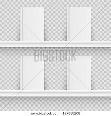 Blank book on book shelf. Hardcover Book Mock-Up isolated on transparent background. Vector illustration. Eps 10