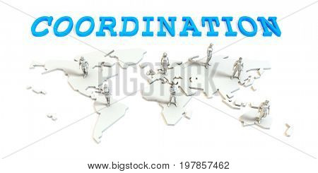 Coordination Global Business Abstract with People Standing on Map 3D Illustration Render