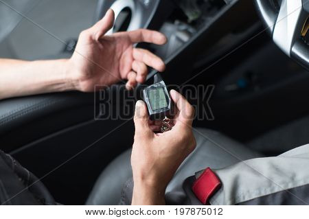 keychain car security system. installation in car