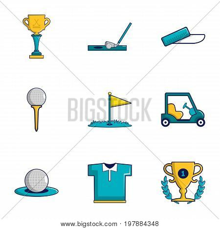 Game of golf icons set. Cartoon set of 9 game of golf vector icons for web isolated on white background