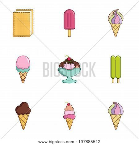 Tasty ice cream icons set. Flat set of 9 tasty ice cream vector icons for web isolated on white background