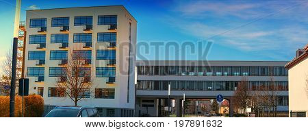 The Bauhaus in Dessau. School buildings for design art and architecture.