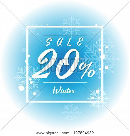 Winter sale on white and blue background with snowflake. Vector illustration. discount. big sale. super sale. anniversary. holiday. 1020305070 percent