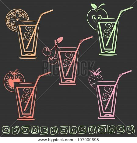Glass of juice icon set. Vector illustration