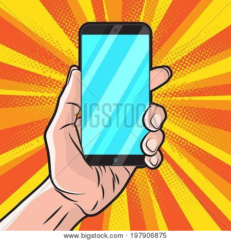 PopArt Style Mokup with Smartphone in Hand