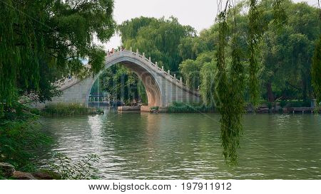 Chinese bridge over the lake in the China