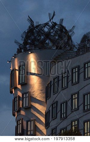 Dancing house in the night Prague Czech Republic