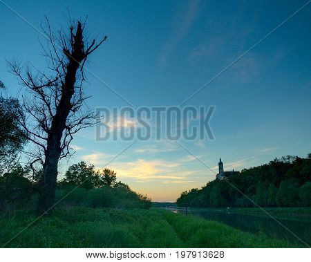 Labe river with Melnik church Czech Republic