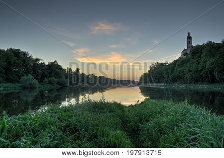 Confluence two rivers Labe and Vltava in Melnik Czech Republic