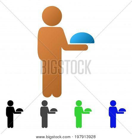 Child Waiter flat vector pictograph. Colored child waiter gradient, gray, black, blue, green pictogram versions. Flat icon style for application design.