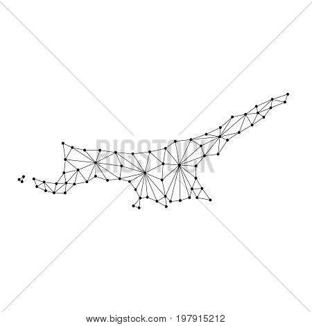 North Cyprus map of polygonal mosaic lines network rays and dots vector illustration.