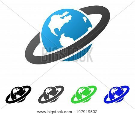 Ringed Planet flat vector pictograph. Colored ringed planet gradient, gray, black, blue, green icon versions. Flat icon style for web design.