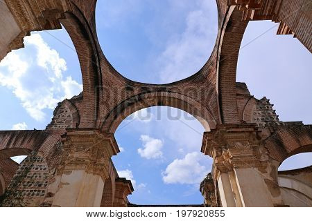 Colonial town Antigua - Ruin Cathedral de Santiago, Guatemala