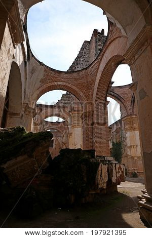 Colonial town Antigua - Ruin Cathedral de Santiago, Guatemala