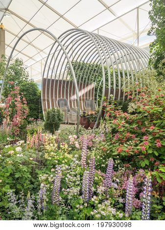 LONDON UK - MAY 25 2017: RHS Chelsea Flower Show 2017. The world's most prestigious flower show displaying the best in garden design.
