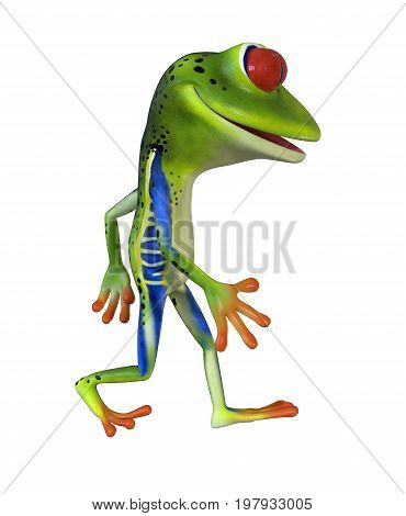 3d illustration of a green cartoon tree frog.