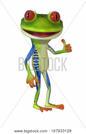 3d illustration of a green cartoon tree frog.