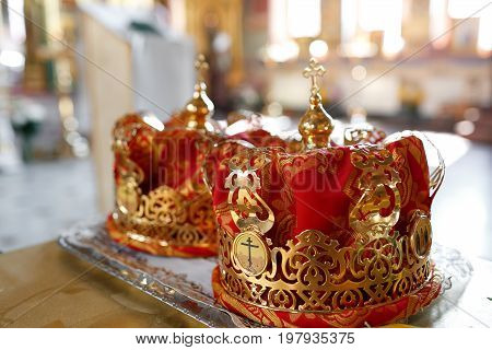 Crown for Wedding in Orthodox church gold. the ceremony in the Church