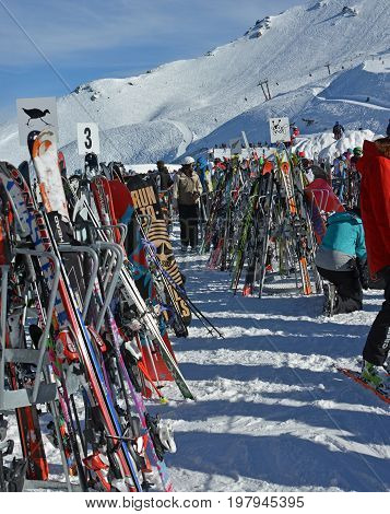 Mount Hutt New Zealand - July 30 2017: Where Have I Left My Skis at Mount Hutt Ski Field NZ.