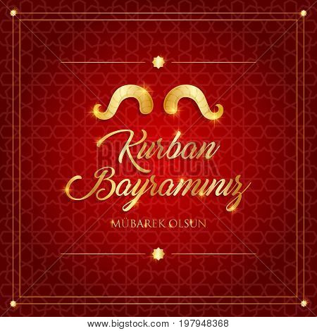 kurban bayrami, islamic festival of sacrifice, eid-al-adha mubarak greeting card vector illustration