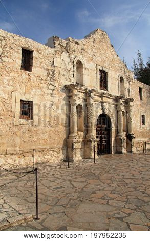Mission San Antonio de Valero, better known as the Alamo, in downtown San Antonio, Texas