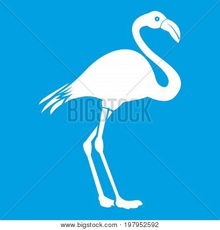 Flamingo icon white isolated on blue background vector illustration