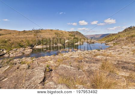 Casca Danta waterfall - High part - In the plateau (top of the mountain) Serra da Canastra National Park is a national park in the Canastra Mountains of the state of Minas Gerais Brazil.