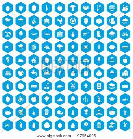 100 productiveness icons set in blue hexagon isolated vector illustration