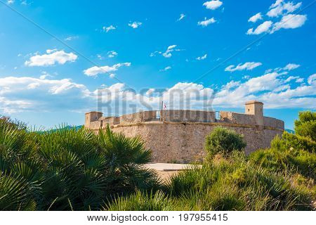 A View Of Sant Jordi De Alfama Fortress In Ametlla De Mar, Spain. Space For Text. Copy Space.