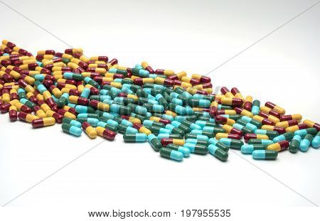Colorful of antibiotic medicine capsule pills drug resistance