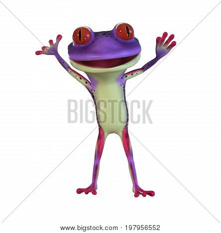 3d illustration of a purple cartoon tree frog.