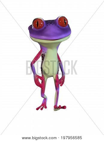 3d illustration of a purple cartoon tree frog.